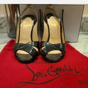 AUTH CHRISTIAN LOUBOUTIN  WEDGE HEELS 36.5 Black